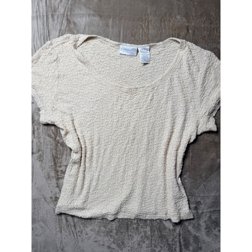 90s Worthington Stretch Womens XL Cream Textured Short Sleeve Top Everyday Boho